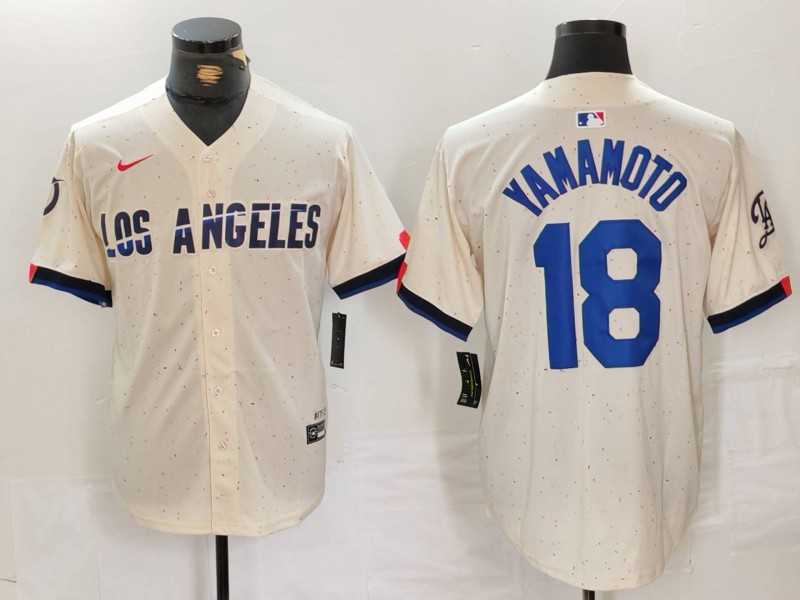 Men%27s Los Angeles Dodgers #18 Yoshinobu Yamamoto Cream 2024 City Connect Limited Stitched Jersey->los angeles dodgers->MLB Jersey